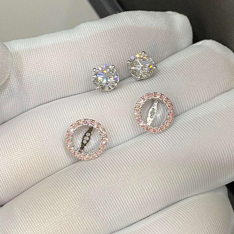 Aureline-Jewelry 2ctw Round Diamond Studs with Removable Pink Diamond Halo