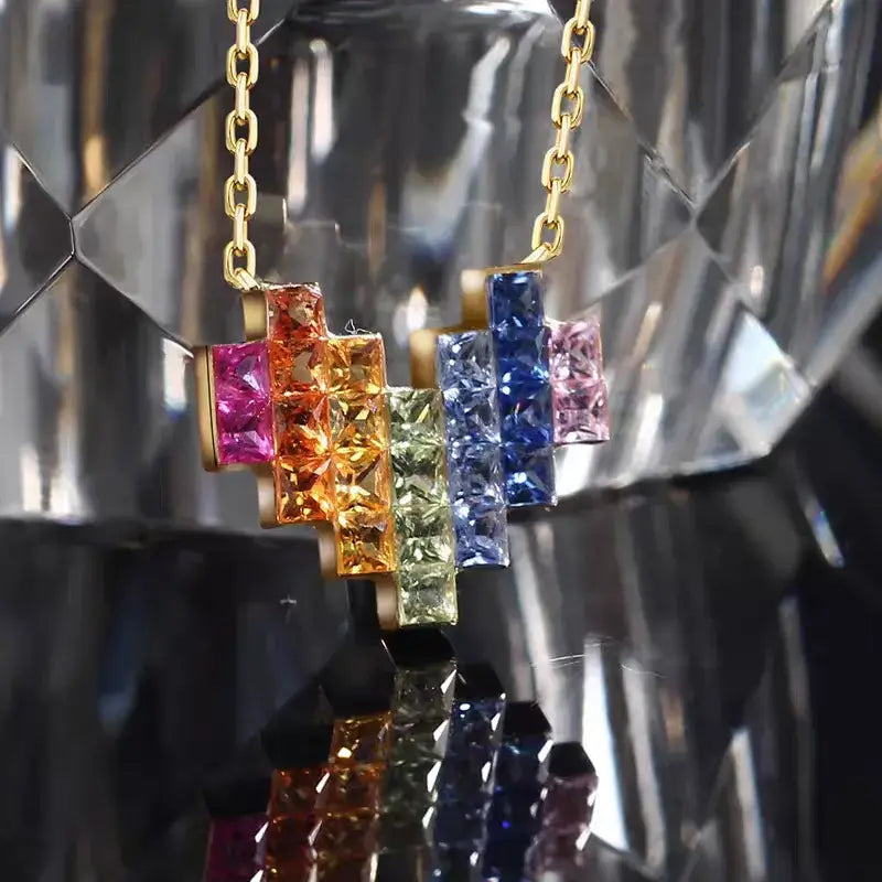 Aureline-Jewelry NOZBO Invisible Set Heart Necklace with Natural Rainbow Sapphires in 18K Gold