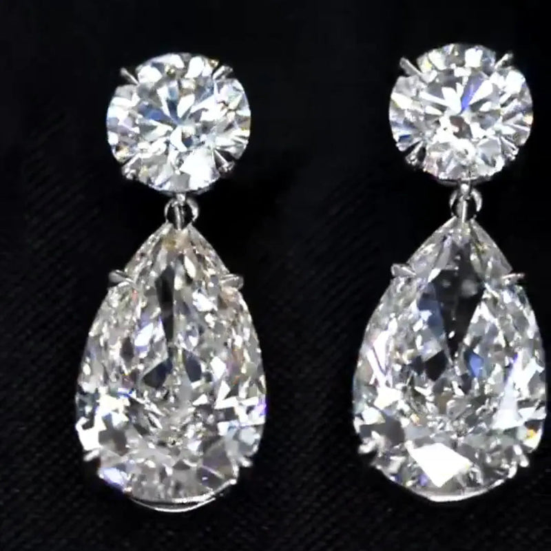 Aureline-Jewelry Pear and Round Lab Grown Diamond Earrings (7.80 Ct. Tw.)