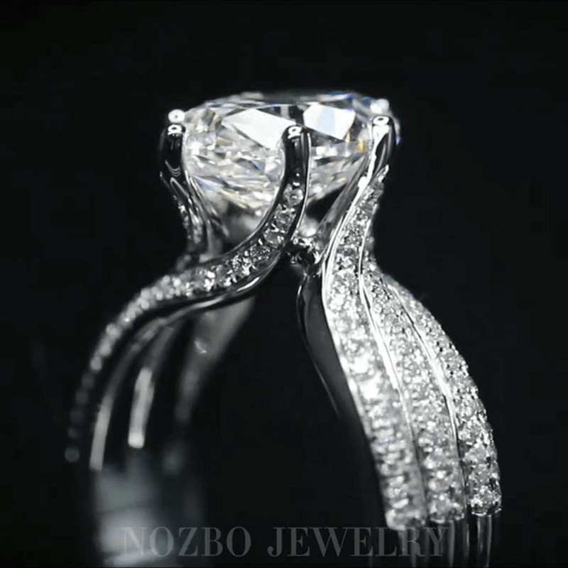 Aureline-Jewelry 3 Carat Oval Lab Diamond Luxurious Ring with Pavé Band In 18K Gold