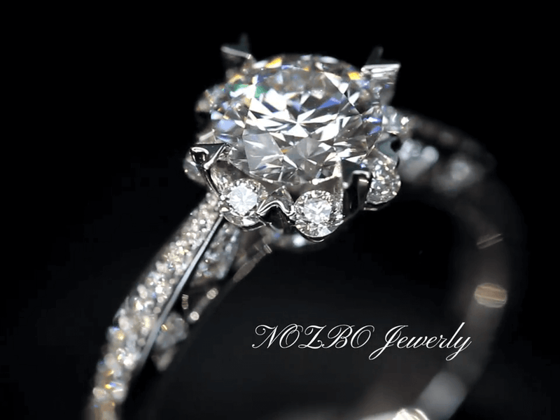 Aureline-Jewelry Unique Snowflake Lab Diamond Ring 18K Gold Halo - Pave Engagement Ring