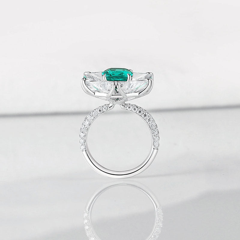 Aureline-Jewelry Lab-Grown Emerald Ring with White Sapphire Mosaic Setting In 14k Gold