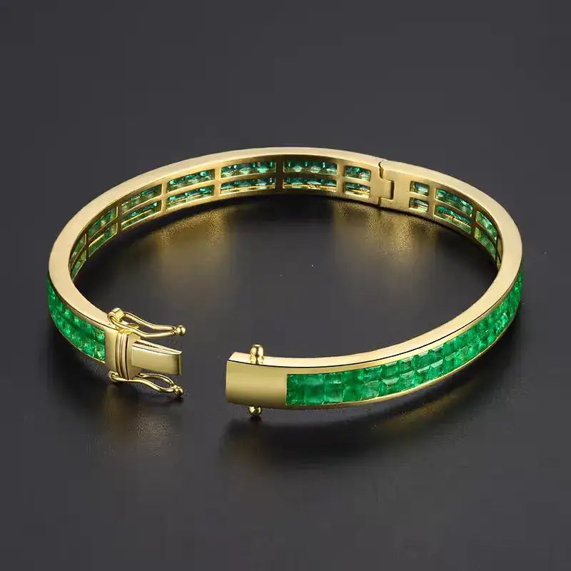 Aureline-Jewelry NOZBO Invisible Set Natural Emerald Double Row Luxury Bangle in 18K Gold