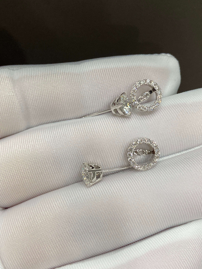 Aureline-Jewelry 1.7ctw Round Lab Diamond Halo Earrings, 2 Ways to Wear