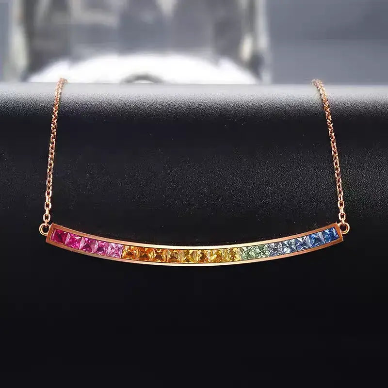Aureline-Jewelry NOZBO 18K Gold Colored Sapphire Rainbow Smile Necklace