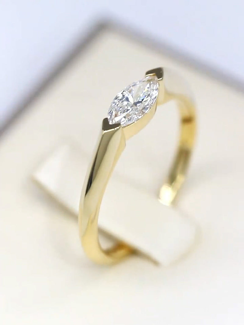 Aureline-Jewelry 0.5 Carat Marquise Half Bezel Solitaire Lab Diamond Ring 18K Gold