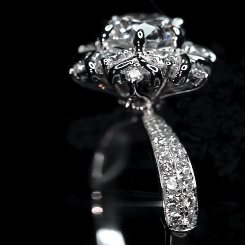 Aureline-Jewelry 1 Carat Round Cut Lab Grown Diamond Snowflake Halo Engagement Ring