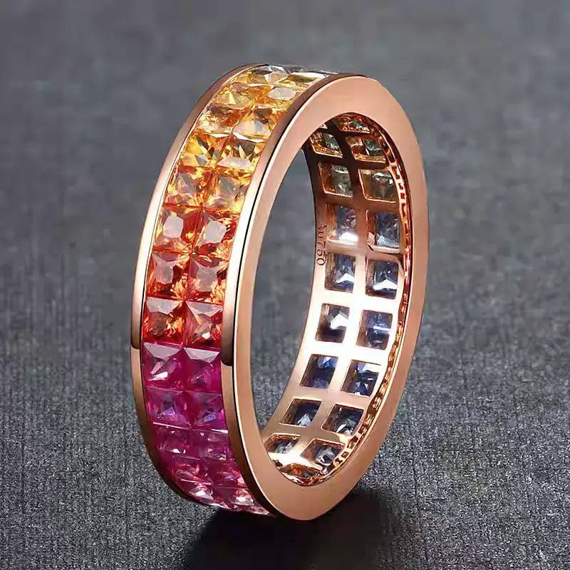 Aureline-Jewelry NOZBO Double Row Rainbow Sapphire Invisible-Set Ring 18K Rose Gold