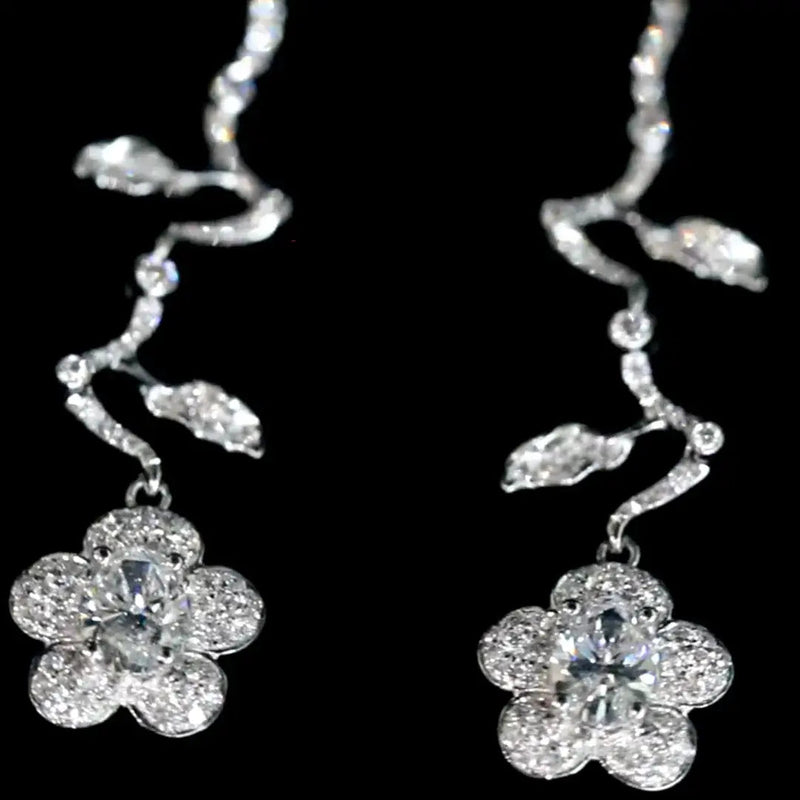 Aureline-Jewelry Petal Lab Diamond Drop Earrings 14K 18K White Gold