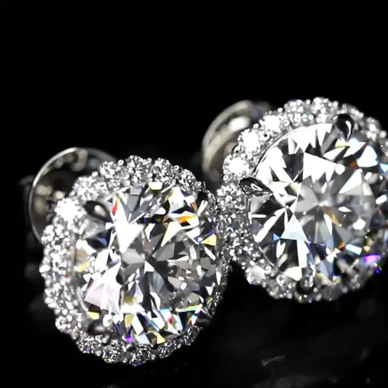 Aureline-Jewelry Brilliant Halo Round Lab Grown Diamond Studs Earrings (10.00 Ct. Tw.)