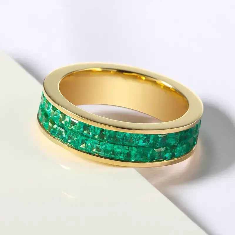 Aureline-Jewelry NOZBO Double Row Invisible Set Natural Emerald Ring