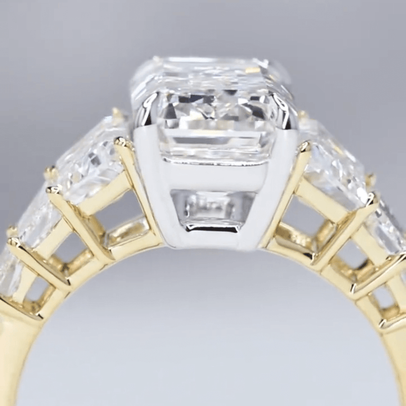Aureline-Jewelry 4CT Emerald Cut Lab Diamond Seven Stone Ring 18K Gold