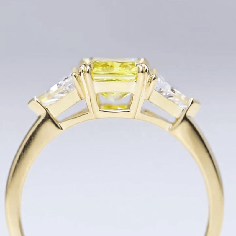 Aureline-Jewelry 1.7 Carat Princess Cut Yellow Lab Diamond Three-Stone Ring 18K Gold