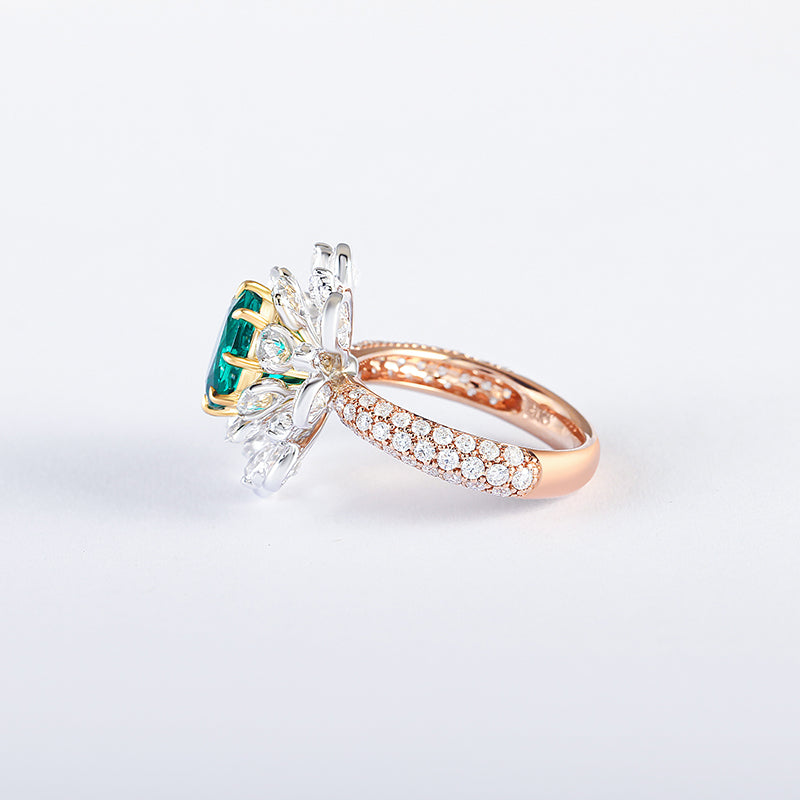Aureline-Jewelry Oval Cut Lab Ruby And Diamond Halo Cocktail Ring In 14k Gold