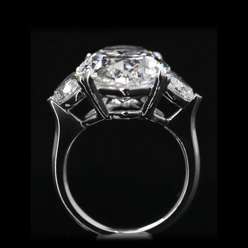 Aureline-Jewelry 10 CT Oval and Half Moon Lab Grown Diamond Three Stone Engagement Ring
