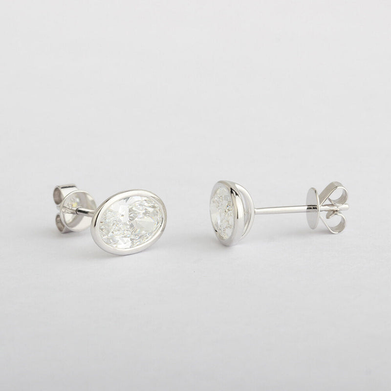 Aureline-Jewelry Bezel Oval Lab-Grown Diamond Studs Earring (2.14 Ct. Tw.)