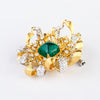 Aureline-Jewelry Lab Grown Emerald and Diamond Brooch 14K Yellow Gold