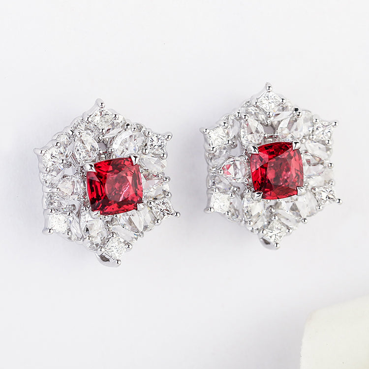 Aureline-Jewelry Lab Grown Diamond and Ruby Stud Earrings 14K Gold