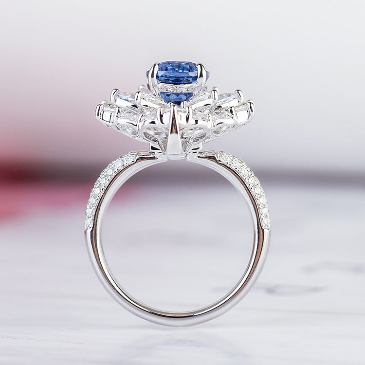 Aureline-Jewelry Versatile Lab Sapphire and Diamond Convertible Ring/Pendant 14K Gold