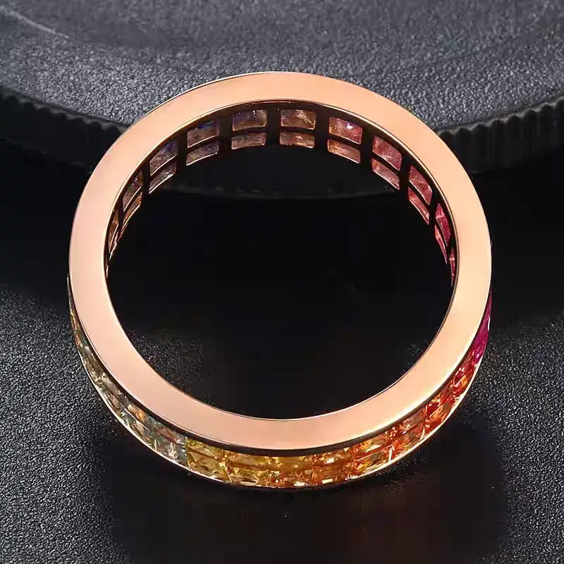 Aureline-Jewelry NOZBO Double Row Rainbow Sapphire Invisible-Set Ring 18K Rose Gold