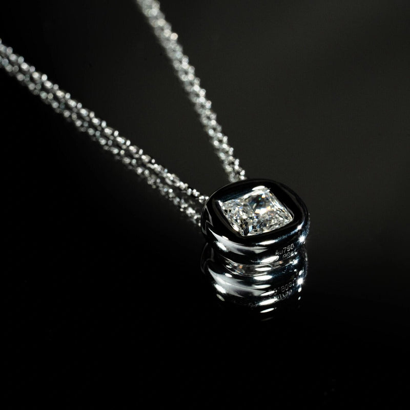 Aureline-Jewelry 1 CT Princess Cut Lab Diamond Bezel Necklace 18K Gold