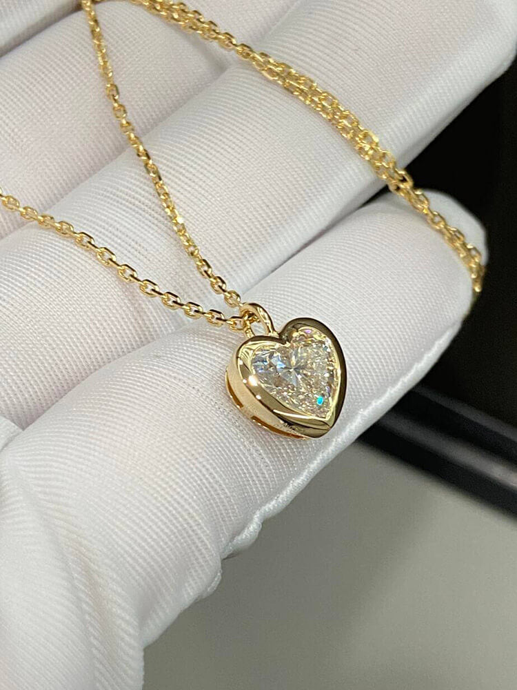 Aureline-Jewelry 1.5 Carat Heart Shape Lab Diamond Solitaire Women Necklace 18K Gold Bezel Set