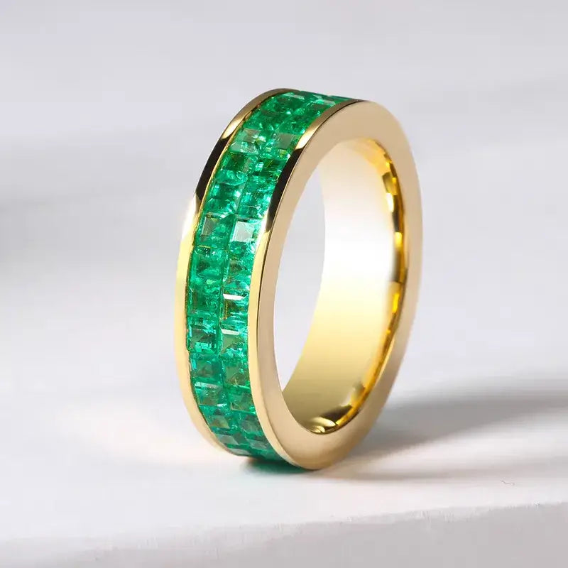 Aureline-Jewelry NOZBO Double Row Invisible Set Natural Emerald Ring