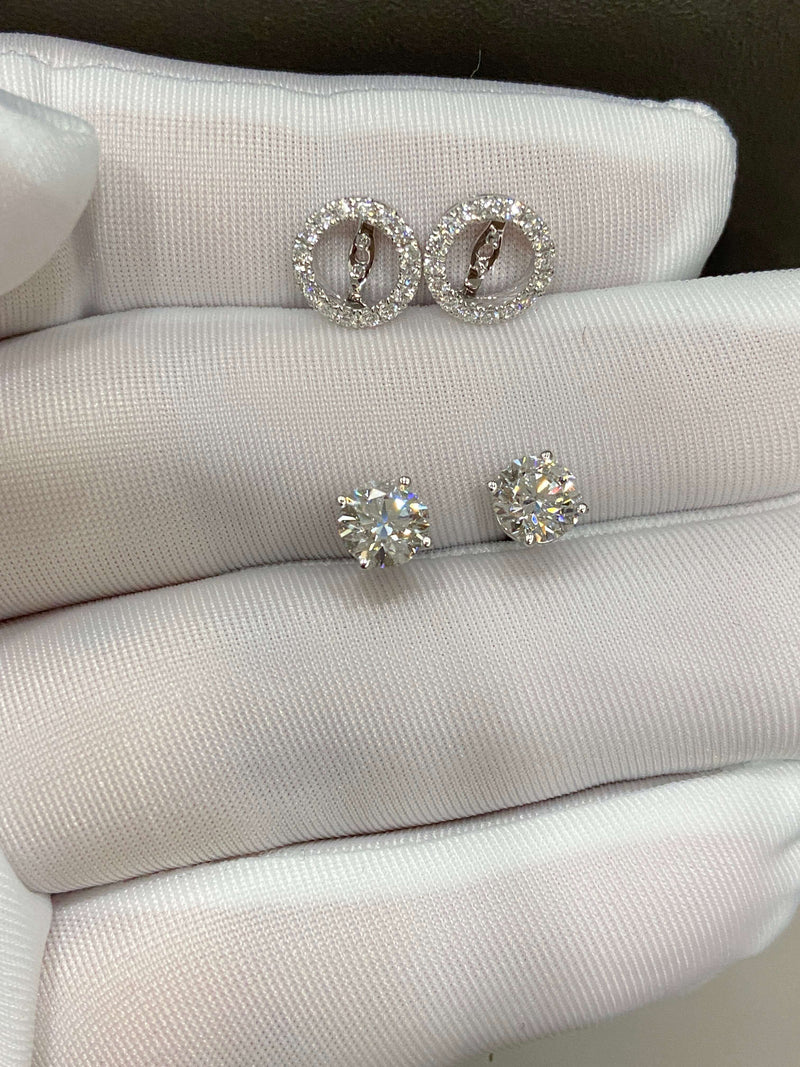 Aureline-Jewelry 1.7ctw Round Lab Diamond Halo Earrings, 2 Ways to Wear