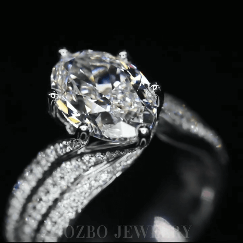 Aureline-Jewelry 3 Carat Oval Lab Diamond Luxurious Ring with Pavé Band In 18K Gold