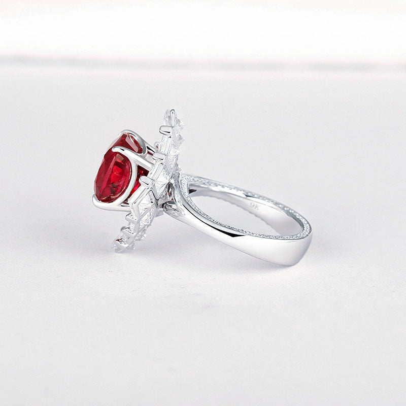 Aureline-Jewelry Lab-Grown Ruby/Emerald and Diamond Ring with White Sapphire In 14k Gold
