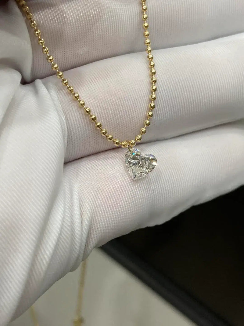Aureline-Jewelry Drilled 1 Carat Heart Cut Lab Grown Diamond Pendant Solitaire Ball Necklace