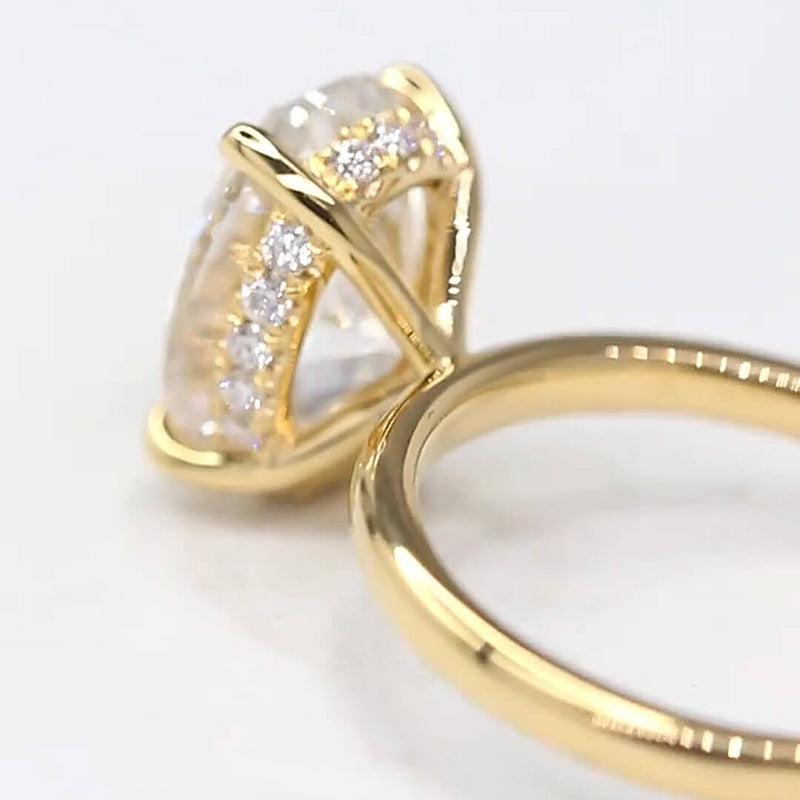 Aureline-Jewelry 3 Carat Oval Lab Grown Diamond Hidden Halo Ring 18K Gold