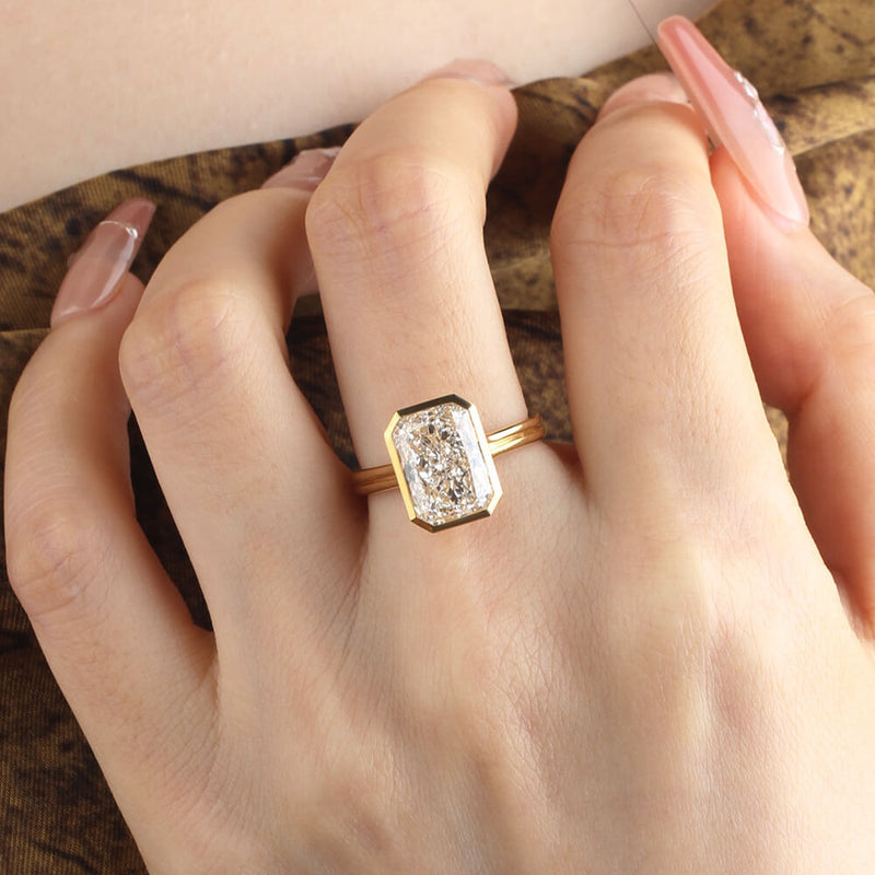 Aureline-Jewelry 4 Carat Lab Diamond Radiant Bezel Ring 14K Gold