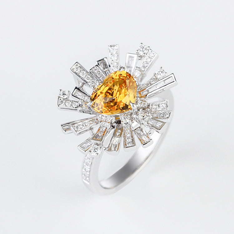 Aureline-Jewelry Ring with Lab-Grown Yellow Sapphire in Irregular Design 14k Gold