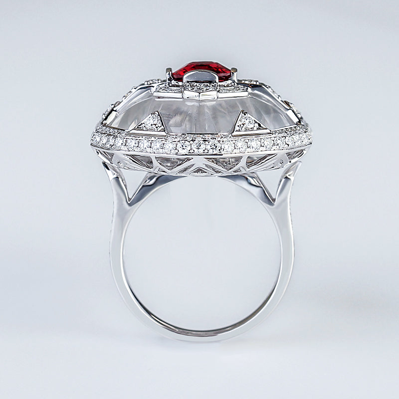 Aureline-Jewelry Lab Grown Ruby And Diamond White Crystal Ring 14K Gold