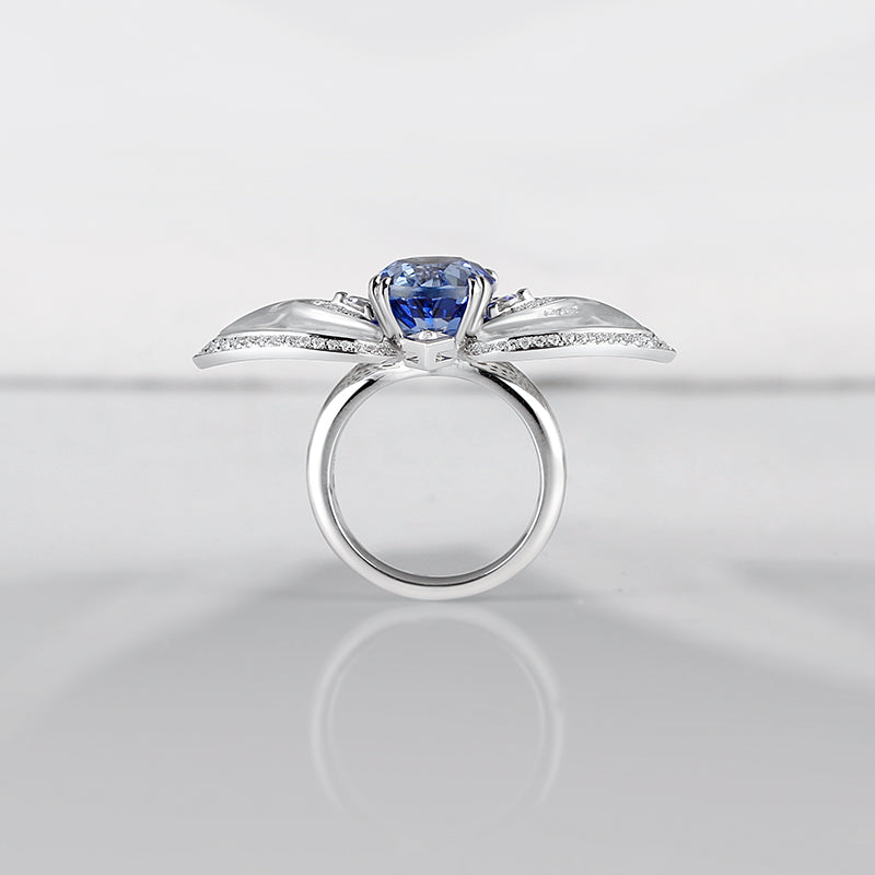 Aureline-Jewelry Lab-Grown Sapphire and Diamond Cocktail Ring 14K Gold