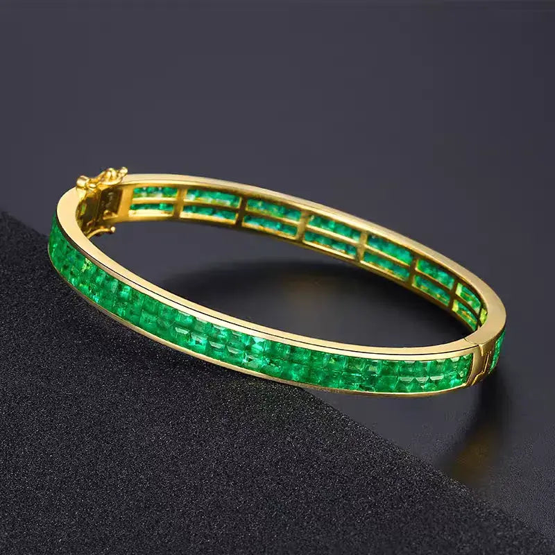 Aureline-Jewelry NOZBO Invisible Set Natural Emerald Double Row Luxury Bangle in 18K Gold