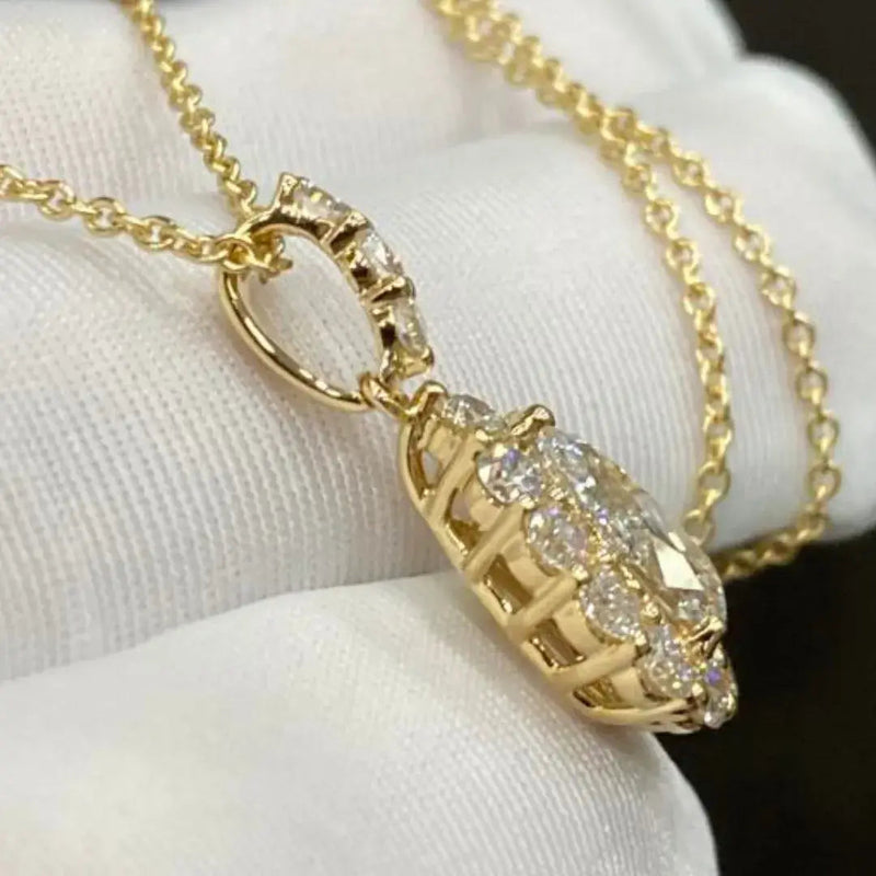 Aureline-Jewelry 1 Carat Pear Cut Lab-Grown Diamond Pendant Halo Set