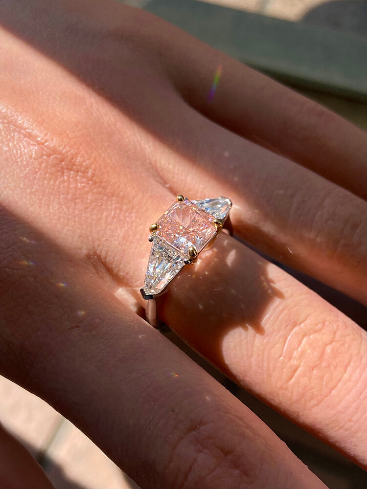 Aureline-Jewelry 3.98 CTW Princess Cut Pink Diamond Three-Stone Ring