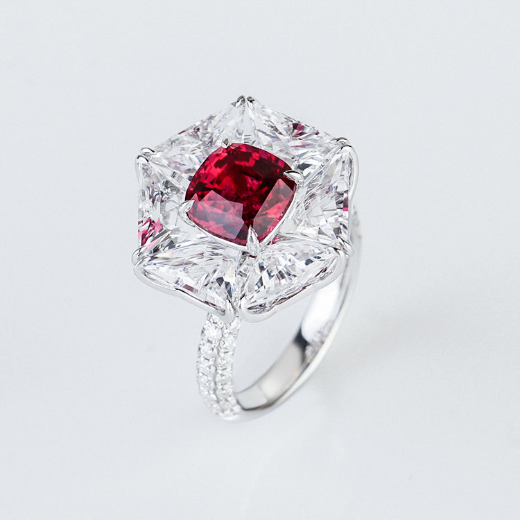 Aureline-Jewelry Lab-Grown Ruby Ring with White Sapphire 14k Gold