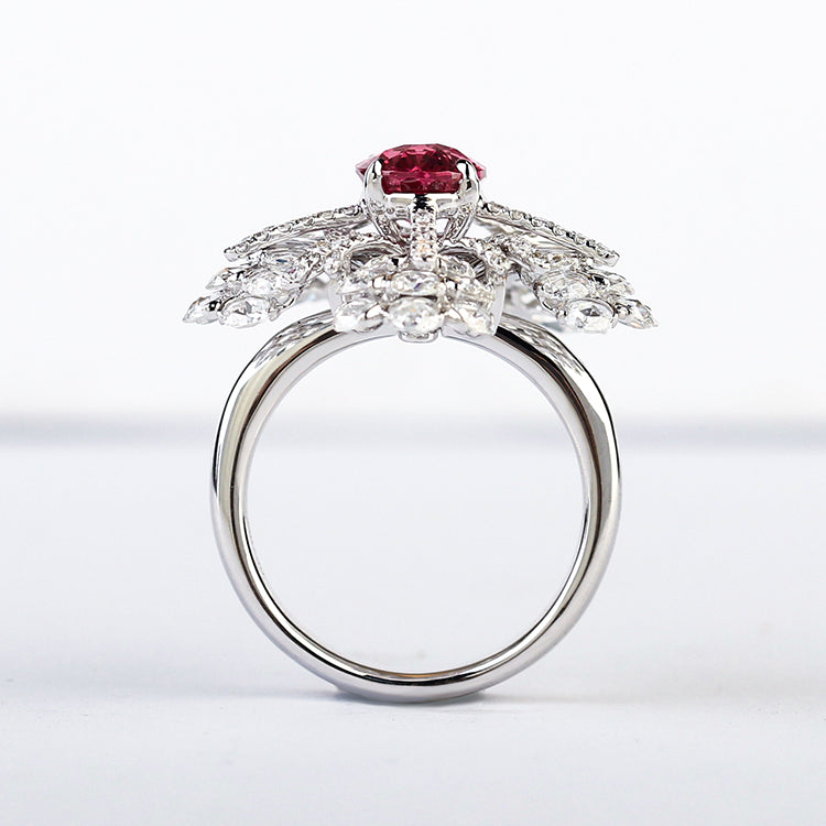 Aureline-Jewelry Lab-Grown Ruby Five-Petal Cocktail Ring In 14K Gold