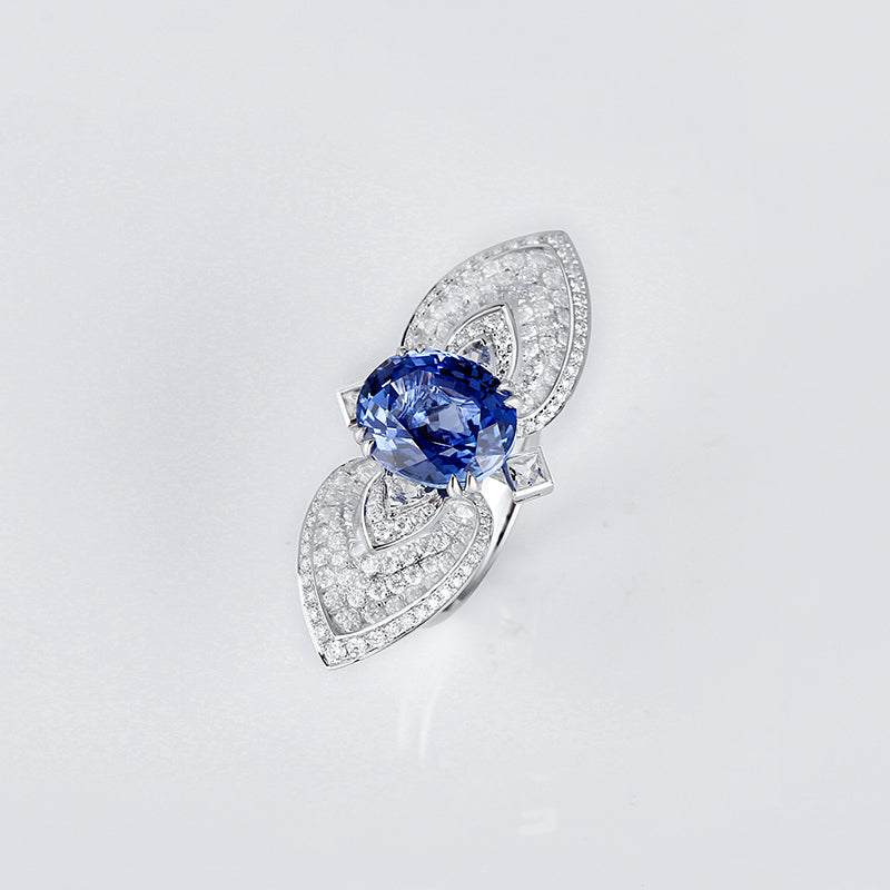 Aureline-Jewelry Lab-Grown Sapphire and Diamond Cocktail Ring 14K Gold
