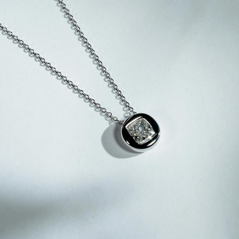 Aureline-Jewelry 1 CT Princess Cut Lab Diamond Bezel Necklace 18K Gold