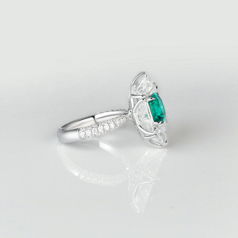 Aureline-Jewelry Lab-Grown Emerald Ring with White Sapphire Mosaic Setting In 14k Gold