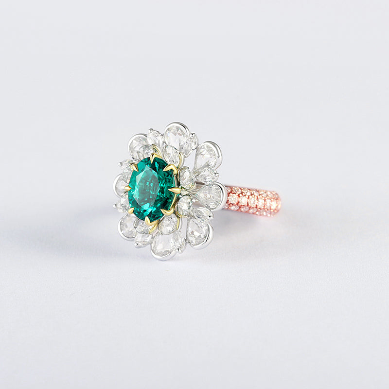 Aureline-Jewelry Oval Cut Lab Ruby And Diamond Halo Cocktail Ring In 14k Gold
