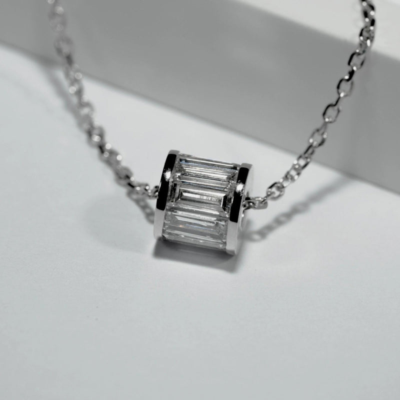 Aureline-Jewelry 1 CT Lab Diamond Cylinder Tube Pendant Necklace 18K Gold