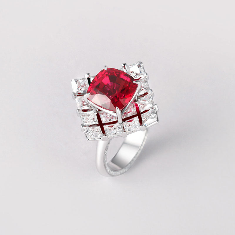 Aureline-Jewelry Lab-Grown Ruby/Emerald and Diamond Ring with White Sapphire In 14k Gold