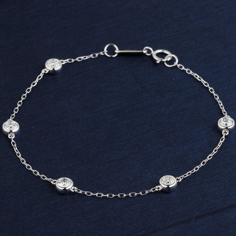 Aureline-Jewelry Five Bezel-Set Lab Diamonds Bracelet In 925 Sliver (3/4 Ct. Tw.)