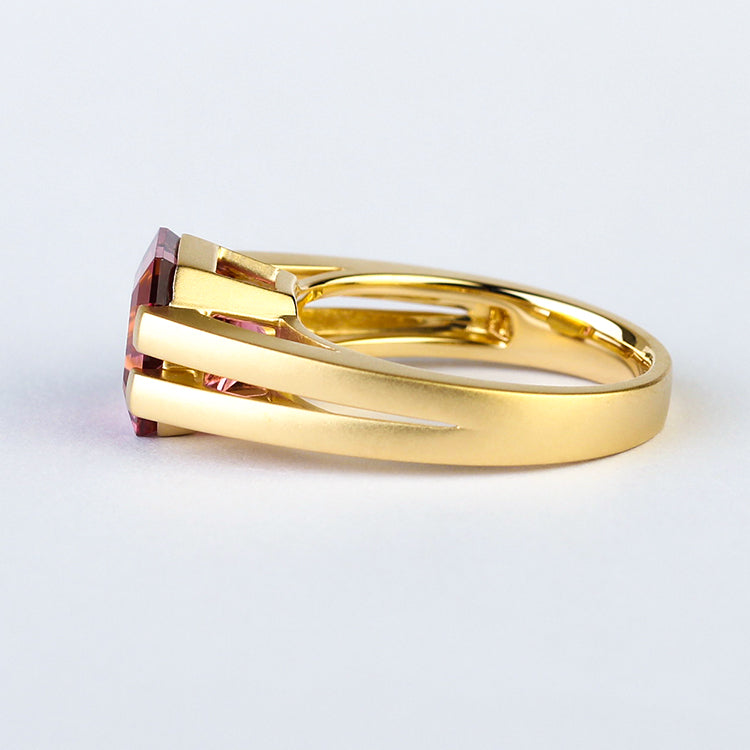 Aureline-Jewelry Lab Sapphire Men's Ring | 14K Gold Sunset Chunky Ring