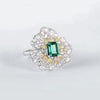 Aureline-Jewelry 2in1 Convertible Green Lab Emerald Diamond Ring&Pendant 14K Gold